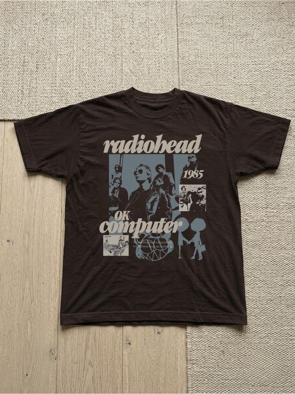 Radiohead OK Computer Graphic Tee - Brown with Blue Print